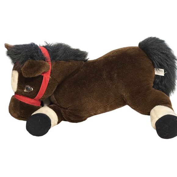 24k Polar Puff Huggapuffs Large 23” Brown Plush Horse Red Bridle Kid BedSitter - Picture 10 of 11